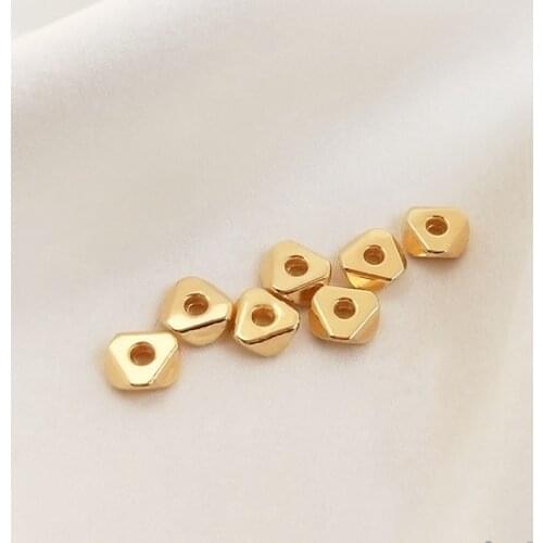 True 14K Gold Plated Copper 6MM Triangle Six Sides Spacer Loose Beads DIY Findings Jewelry Making Accessories