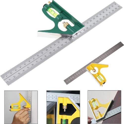 12 inch 300mm Adjustable Combination Square Angle Ruler 45 / 90 Degree with Bubble Level Multi-functional Measuring Tools