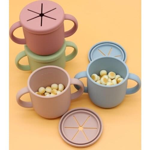XXFE 300ml Baby Silicone Snack Cup Infant Feeding Food Bowl with Double Handle Bottle
