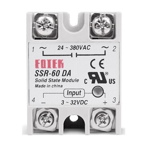 SSR 60DA Solid State Module Relay 60A Single Phase 3-32V 12V DC To 24-380V 220V AC For Temperature Controller