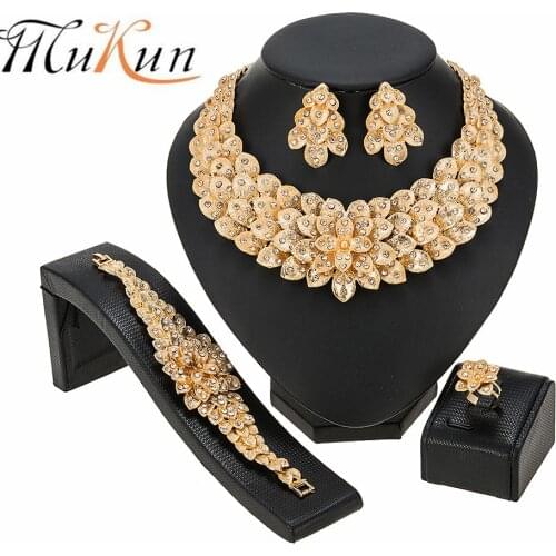 Jewelery Set Party Wedding Jewellery Gold Color For Women Accessories Necklac Bracelet Earrings Design Gift Nigeria Ethiopian