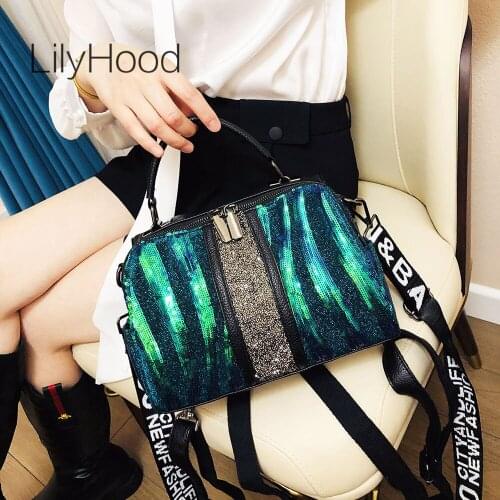 Women Fashion Vegan Leather Paillette Diamonds Boston Messenger Bag 2021 Lady Casual Designer Summer Shining Daily Crossbody Bag