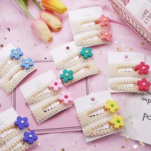 2Pcs/Pack Fashion Women Headwear Set Cute Flower Pearls Hairpins Cream Color Simple Hair Clips Girls Geometric Hair Accessories