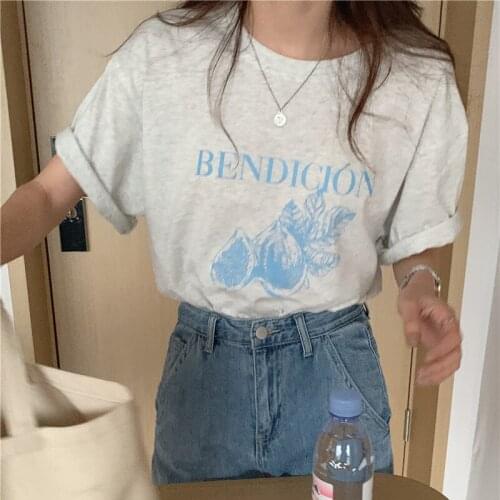 2021 New Women Summer Letter Print T-shirts Round Collar Loose Tshirts Short Sleeve Tees Pullover Tops