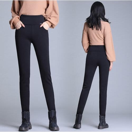 Women 2021 Autumn Winter New Plus Velvet Thick Warm Pants Female High Waist Slim Pencil Pants Ladies Long Casual Trousers M753