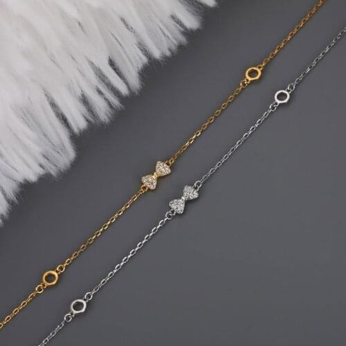 Genuine 925 Sterling Silver Micro-paved Bowknot Chain Bracelets for Women Hypoallergenic Jewelry