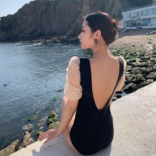 Womens Swimsuit 2021 Korean One Pieces Slimming Backless Sexy Conservative Seaside Fashion Hot Spring Beach Vacation Swimwear