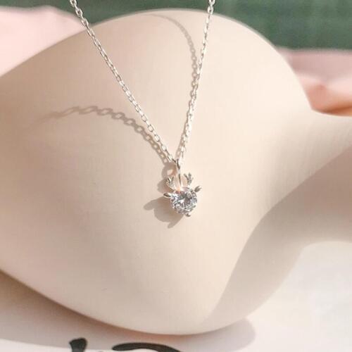 Sparkling Zirconium Elk Clavicle Chain Short Gift Simple Student Forest 925 Sterling Silver Temperament Female Necklace SNE094