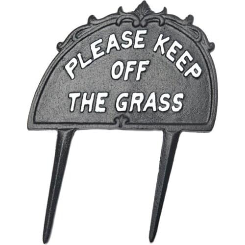 1pc Cast Iron 'Please Keep Off The Grass' Sign Warning Garden Ground Plug Card Yard Decor Sturdy Stick to Ground Prohibited Logo