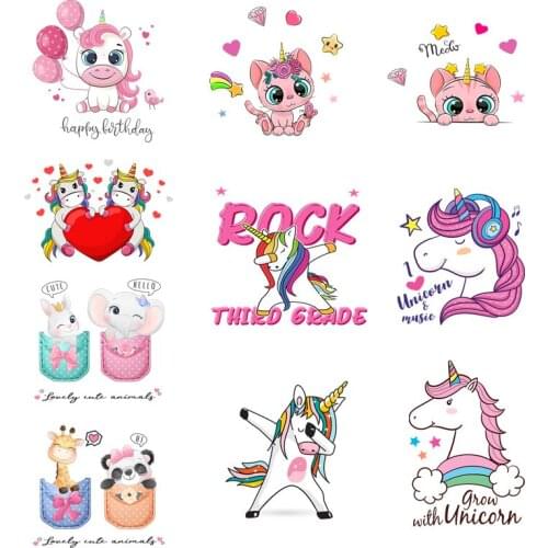 10 cartoon cute animals unicorn elephant panda baby clothing printing stickers DIY iron heat transfer printing on kids clothes
