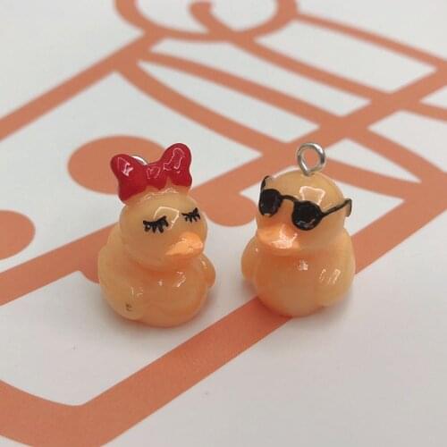 10pcs/pack Cute Boy and Girl Yellow Lovers Duck Resin Charms Pendant for Jewelry DIY Making 20mm