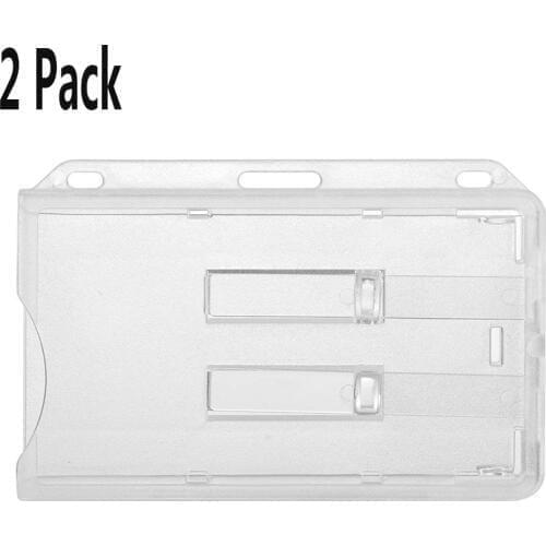 2 Pack Heavy Duty (2 Cards) ID Badge Holder Case Hard Plastic-Clear 2-Sided Credit Card Cover Transparent-Horizontal