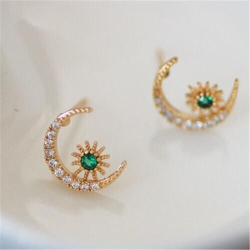 4pcs Fashion Stud Earrings For Women Girls Metal Moon Female Jewelry 2020 Copper Plating Stars Zircon Material Diy Accessories