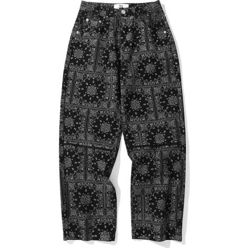 Hip Hop Streetwear Pants Men Vintage Totems Plaid Print Zipper Straight Trousers Casual Harajuku Fashion High Street