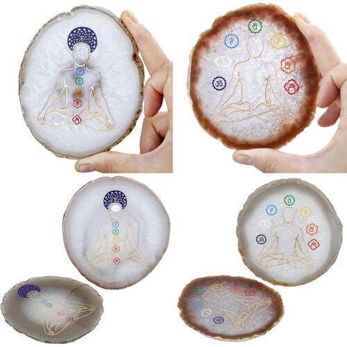 TUMBEELLUWA 7 Chakra Agate Slices Geode Stones Cup Mat Beverage Coasters Healing Crystal Collection 3.5-4.3"