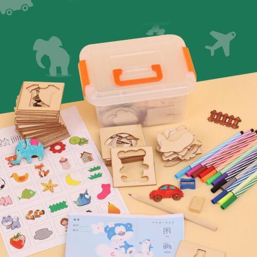 Wooden Painting Graffiti Board Drawing Toys Painting Stencil Templates Coloring Board DIY Craft Educational Kids Toy