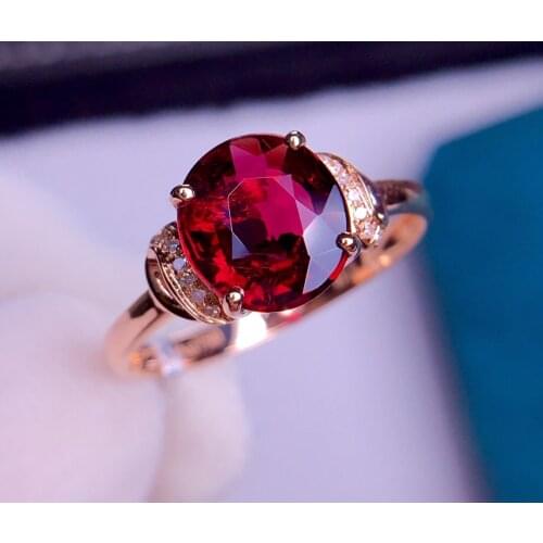 E417 Rubillite Ring Fine Jewelry 18 K Gold Natural Rubi Tourmaline 2.2ct Gemstone Diamond Gift Female Rings for Women Fine Ring