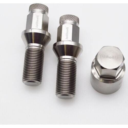 High performance silver color longer head 60 degree cone seat septangle anti-theft Gr.5 titanium lug bolts M14*1.25*28mm