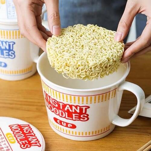 Ceramic Instant Noodle Cup Bowl Dormitory Office Breakfast Handle Instant Noodle Bowl Household Ramen with Lid Dubbelwandige