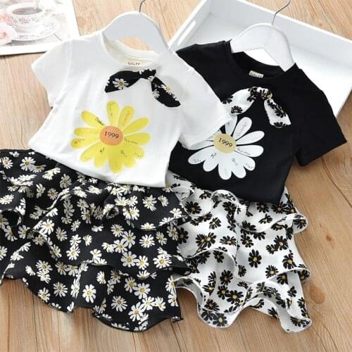 2021 Summer Girls' Clothing Sets Korean Short Sleeve +Printed Skirt 2PCS Suit Kids Clothes Children Clothing