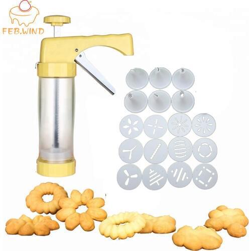 Pastry Tools Cookie Press Decorating Tip Sets for Biscuit Cake Decoration Cookie Stamps Maker Cutter with 6 Nozzles 16 Molds 011