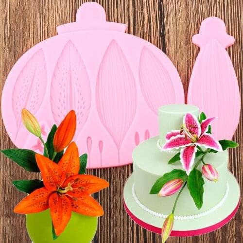 Lily Flower Silicone Molds Leaves Fondant Mould Sugarcraft Cake Decorating Tools Polymer Clay Candy Chocolate Gumpaste Moulds
