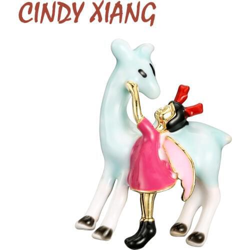 CINDY XIANG Little Girl And Horse Brooch Enamel Creative Story Brooches For Kids Fashion Jewelry Cartoon Design High Quality New