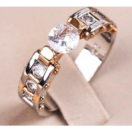 Fashion Mens Gold Mixed Color Metal Finger Rings for Women Simple Design Luxury Wedding White Zircon Ring Hip Hop Jewelry Gift