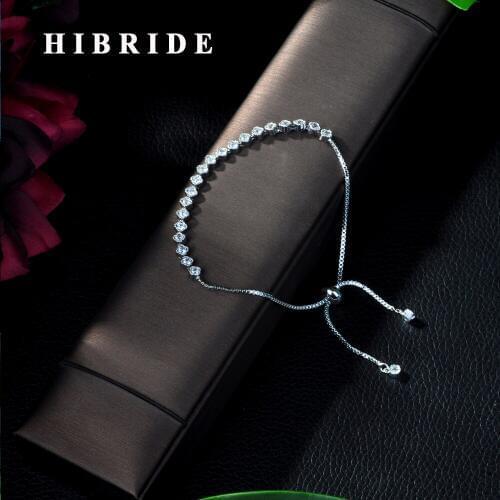 HIBRIDE Fashion Round Micro Mosaic Cubic Zirconia Rose Gold Color Tennis Bracelet Jewelry Crystal Top Quality Wholesale B-46