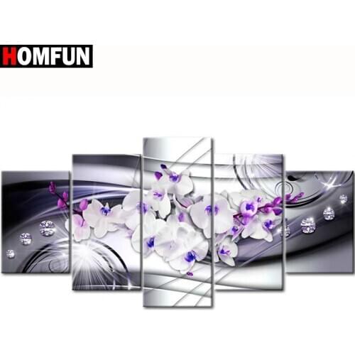 HOMFUN 5pcs Full Square/Round Drill 5D DIY Diamond Painting "Flower orchid" Multi-picture Combination Embroidery 5D Decor