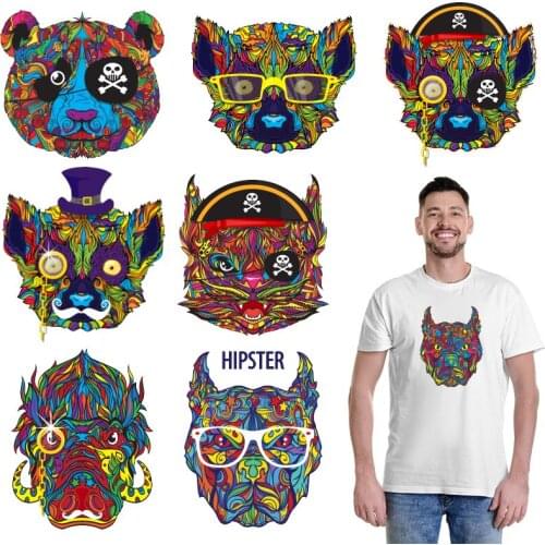 Head of animals Bright patterns Heat-sensitive patches Heat Transfer PVC Patch Ironing stickers Applique on Clothes