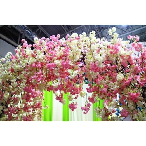 Natural vertical silk cherry blossom for wedding decoration DIY Cherry trees artificial flower bouquet 150CM long lin4572