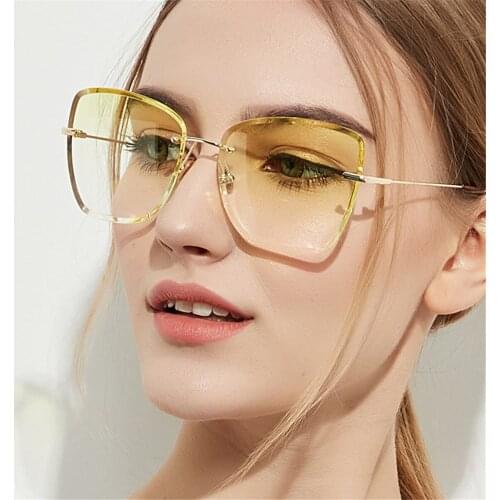 Luxury Fashion Rimless Sunglasses Women Transparent Clear Metal Frame Sun Glasses Vintage Female Oversized Cutting Sunglass