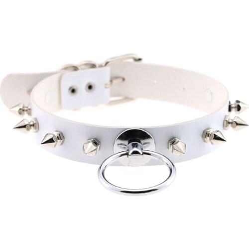 White Harajuku Punk Rock Gothic Sexy PU Leather Heart Round Spike Rivet Collar Choker Necklace Body Jewelry Friend Party Gift
