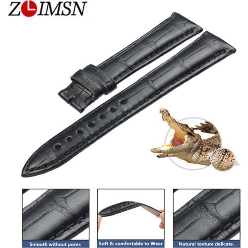 ZLIMSN Black Crocodile Leather Strap Luxury Bamboo Pattern Hand-Stitched Luxury Strap Custom for Men and Women 12mm-26mm