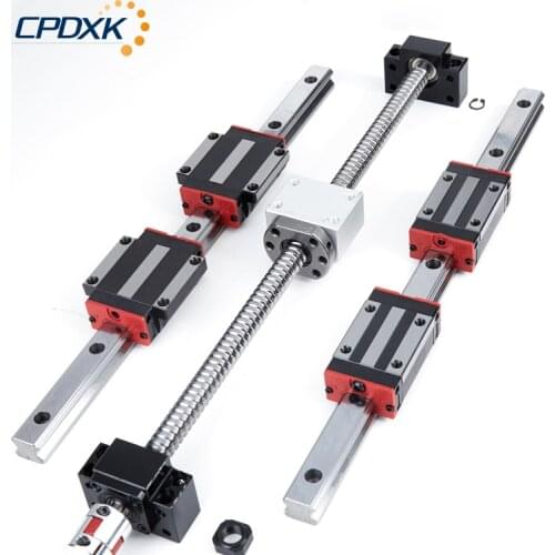 Ball Screw SFU1605 + 2PCS Linear Rails Guides HGR20 + 4 PCS Blocks Carraige HGH20CA/HGW20CC+BKBK12+Nut Housing+ Coupler 8 *10mm