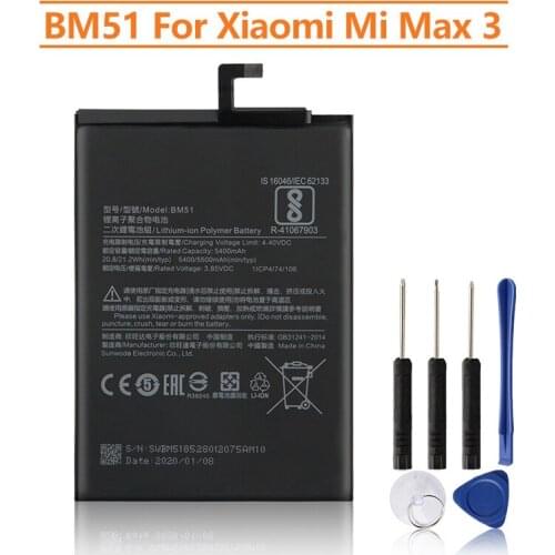 Xiao Mi Original Replacement Battery BM51 For Xiaomi Mi Max3 Max 3 Authentic Phone Battery 5500mAh