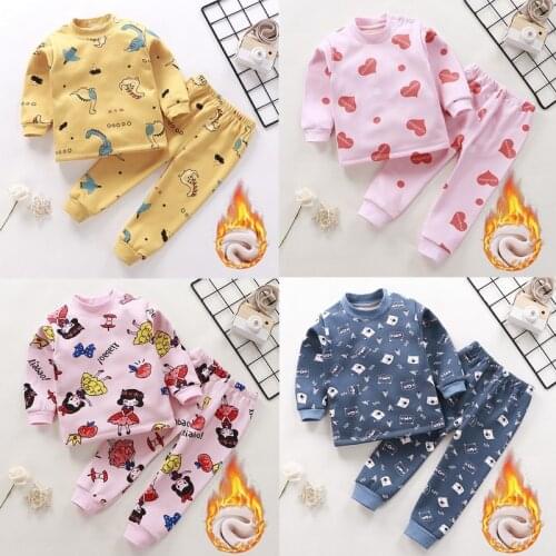 Childrens Thermal Underwear Set 6t Kids Cartoon Clothes Autumn Winter Warm Plus Velvet Thickened Trousers Girls Thermal Pajama