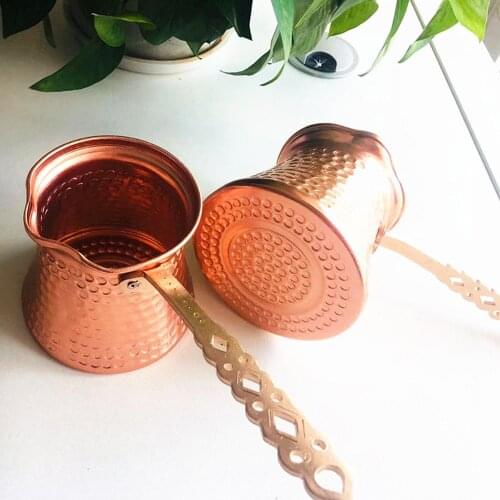 2PCS 320ML Turkish Coffee Pot Copper-Plated Turkish Coffee Cup Milk Color Coffee Maker for Turk Cezve Cafeteria Flame Goblet