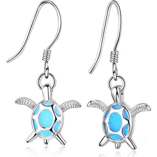 2019 Women Earrings Cute Turtle Blue Imitation Fire Opal Dangle Earrings For Women Accessories Female Bohemian Vintage Gifts