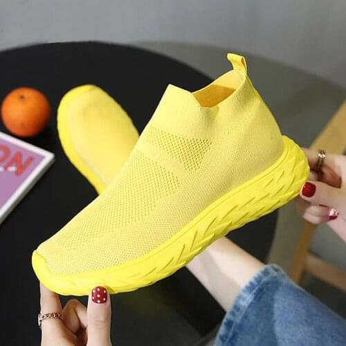 Miaoguan New Tennis Female Womens Ankle Boots Non-leather Casual Socks Shoes Breathable Slip-on Flats Sneakers Ladies Footwear