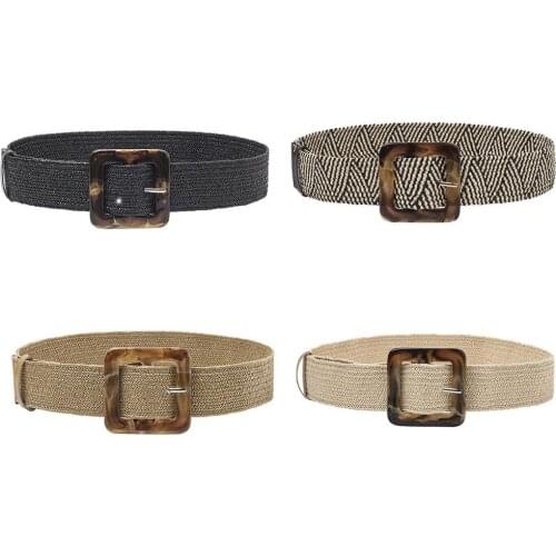 Women Straw Woven Waist Belt Elastic Retro Waistband Wide Braided Stretching Dress Belt Expandable Stretch Belts Webbing Strap