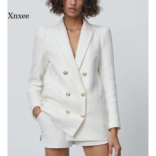 2021 Spring Autumn Women Fashion White Pink Tweed Blazers And Jackets Chic Button Office Suit Coat Ladies Elegant Outwear