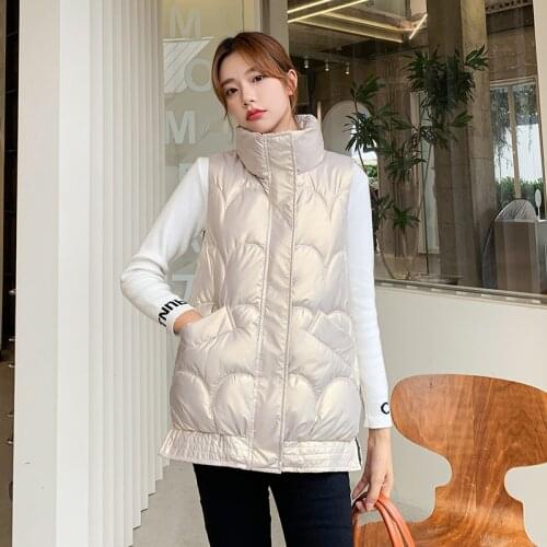 Autumn Winter Vest Womens Solid Stand Collar Cotton Padded Ladies Casual Sleeveless Jackets Pockets Waistcoat for Female 2021