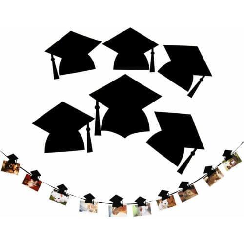 1 Set Black Creative Glitter Hat Graduation Cap Bunting Banner Flag Photo Clip Garland Decoration Party Props Supplies