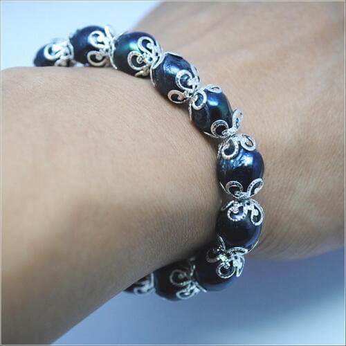 Black pearl bracelets cultured freshwater pearl womens bracelets rice shape of pearl size 10-12mm fashion new jewelry