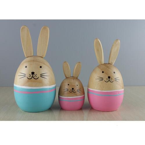 1PC New Countryside Natural Wooden Craft Lovely Rabbit Lovers Ornaments Warm Home Decoration ML 003