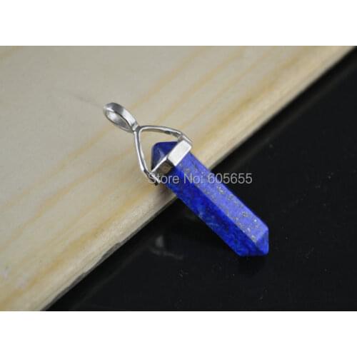 Metal Cap Lapis Lazuli pillar Stone Pendants for DIY Necklace making 10 pc per lot