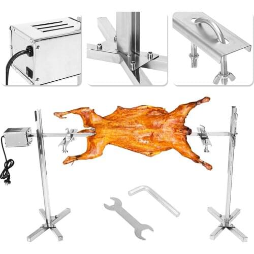 110V/220V Large Grill Rotisserie Spit Roaster Rod Charcoal BBQ Stainless Steel Pig Chicken Lambs US UK EU Stock