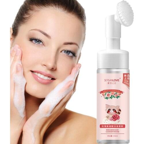 150ml Rose Amino Acid Facial Cleansing Care Cream Rich Foaming Facial Cleanser Makeup Remover Moisturizing Cleansing Mousse